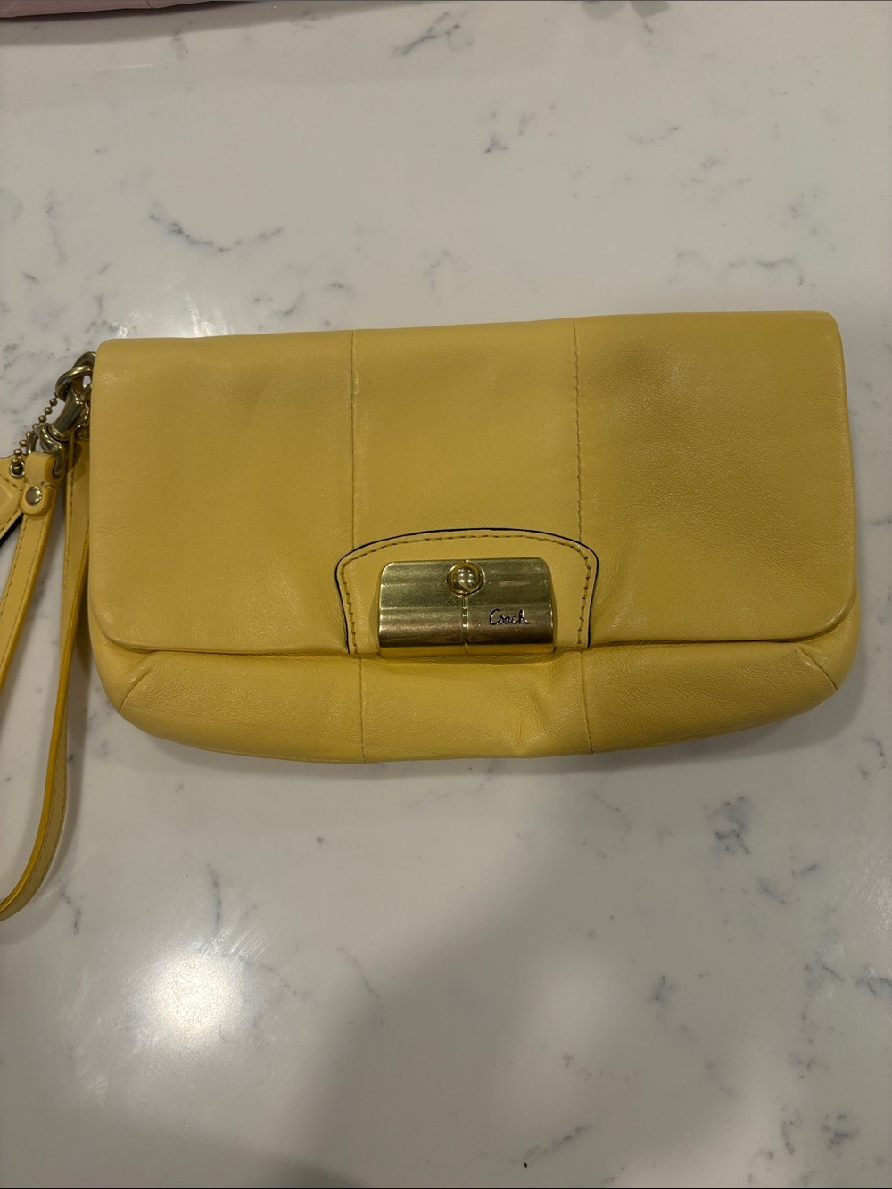Coach Yellow Leather Wristlet Clutch with Gold Hardware